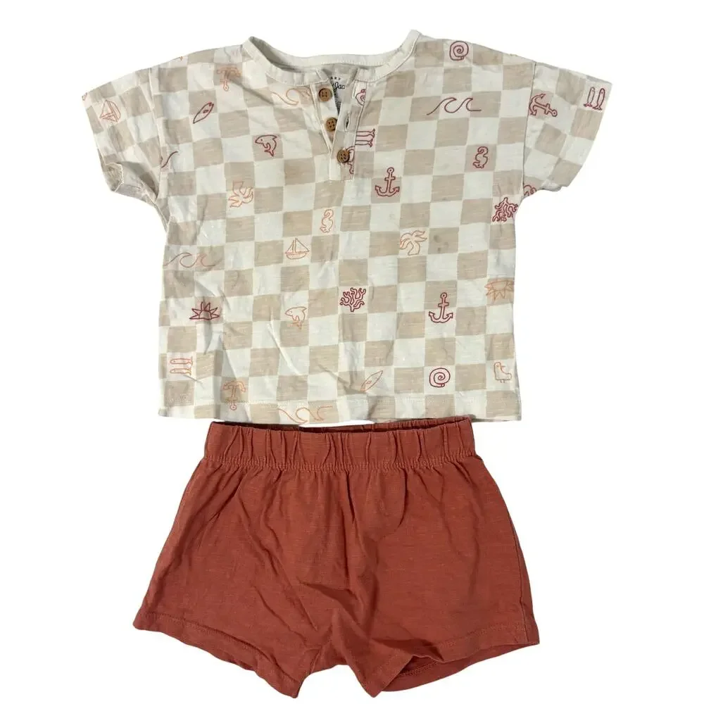 Cat & Jack Baby Beige & White Checker 2 Piece Outfit Size 18 Months